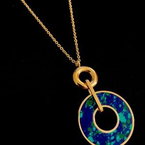 Stainless Steel Gold and Blue Pendant Necklace